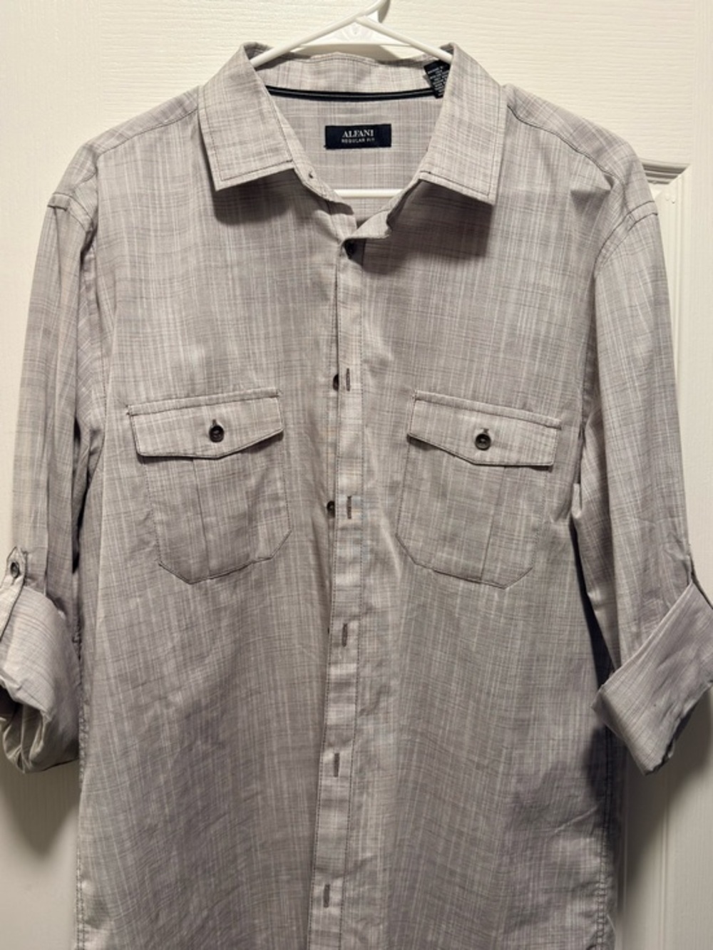 Alfani Men's Light Gray Textured Button-Down Shirt